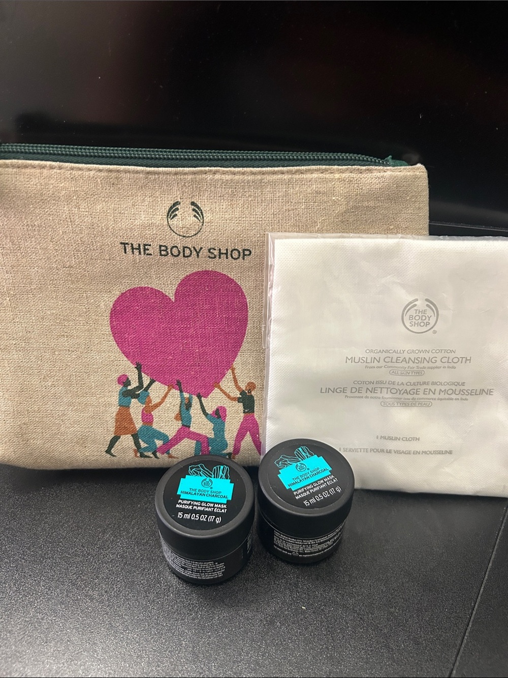 The Body Shop Natural Canvas Pouch with 2 Himalayan Mask and cleansing cloth